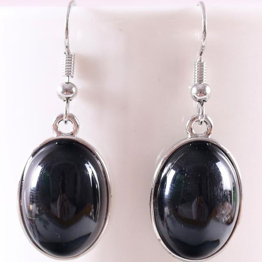 Natural Stone Black Onyx Dangle Earrings (Protection)