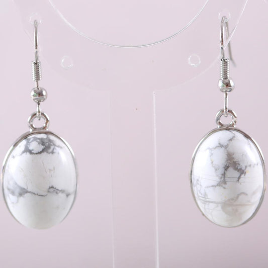 Natural Stone White Howlite Quartz Dangle Earrings (Calming)