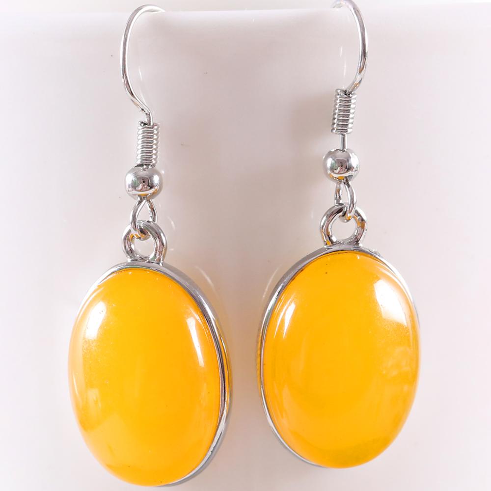 Natural Stone Yellow Jade Dangle Earrings (Abundance)