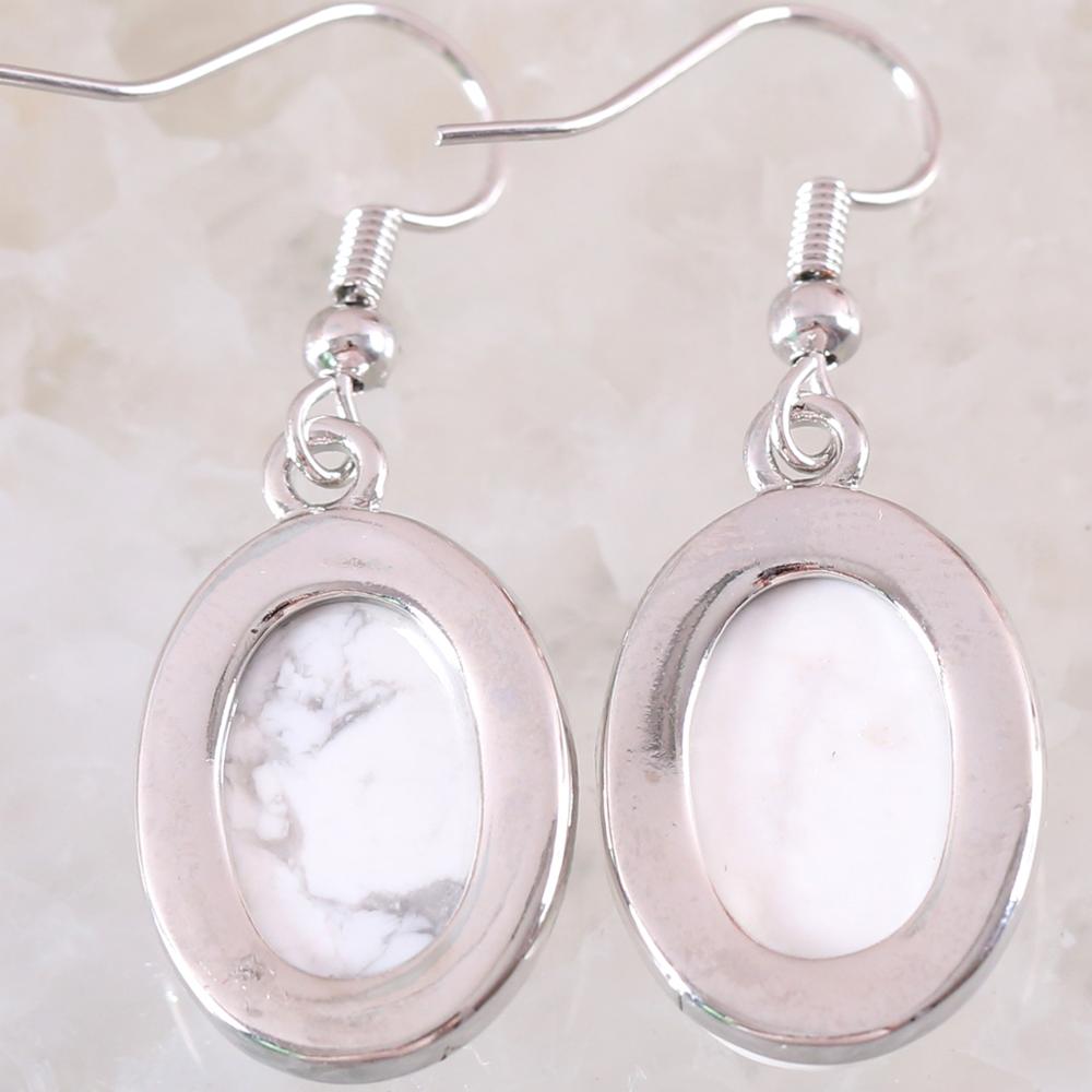 Natural Stone White Howlite Quartz Dangle Earrings (Calming)