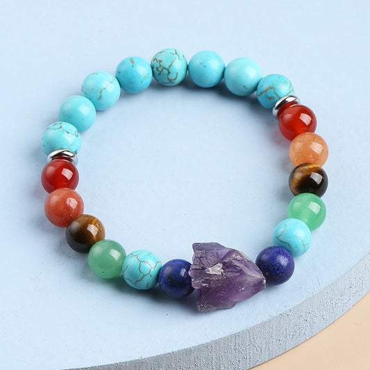 Chakra Blue Turquoise Bracelet with Amethyst (Alignment)